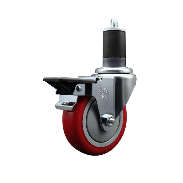 4'' Red Poly Swivel 1-5/8'' Expanding Stem Caster with Brake